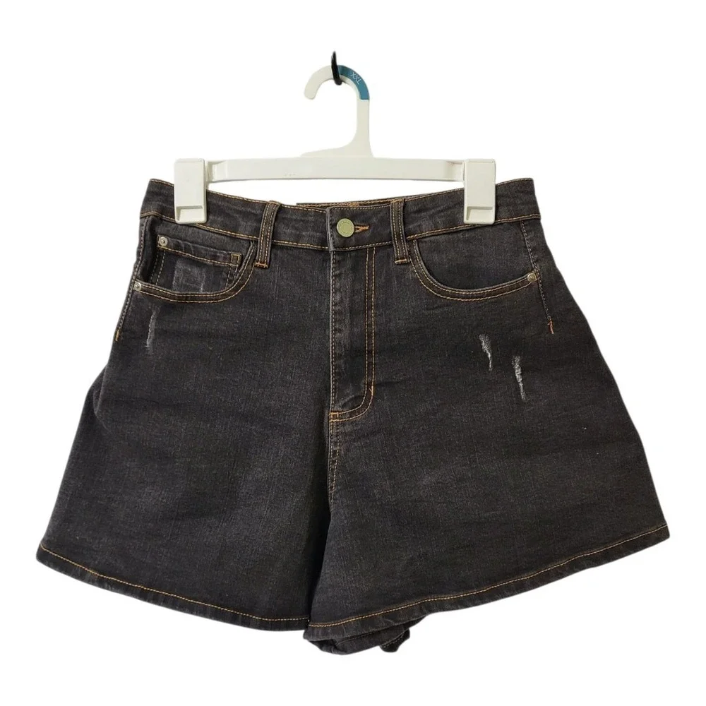 Weworewhat Womens High Rise Balloon Shorts Black Wash Denim‎ 26 New